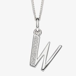 Sterling Silver Cubic Zirconia Initial "W" Pendant Necklace P4745CW
