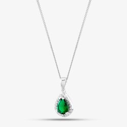Starbright Silver Pear Cut Green Cubic Zirconia Halo Pendant THB-01P GRN