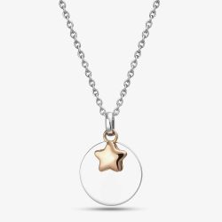 Sterling Silver Two Tone Disc & Star Necklace 2THB009506