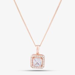 Sterling Silver Rose Gold Crystal Halo Pendant 8.68.4084