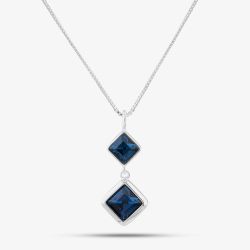 Sterling Silver Blue Crystal Double Drop Necklace P5050L N2323