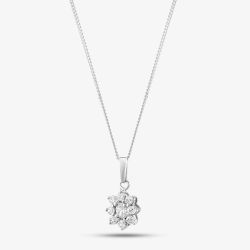 Silver Cubic Zirconia Flower Cluster Necklace 247/236 8.13.0034