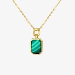 LUXE Silver Gold Plated Malachite Octagonal Necklace 8.12.0160