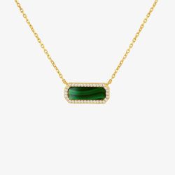 LUXE Silver Gold Plated Malachite & Cubic Zirconia Octagonal Necklace 8.12.0200