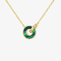 LUXE Silver Gold Plated Malachite & Cubic Zirconia Linked Ring Necklace 8.12.0220
