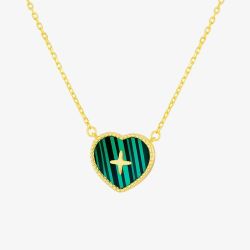 LUXE Silver Gold Plated Malachite Heart Cross Necklace 8.13.7850