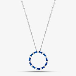 Sterling Silver Blue Cubic Zirconia Circle Pendant Necklace S6673