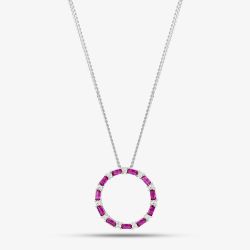 Sterling Silver Red Cubic Zirconia Circle Pendant Necklace S6674
