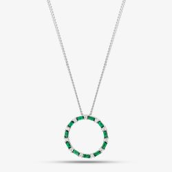 Sterling Silver Green Cubic Zirconia Circle Pendant Necklace S6675