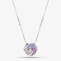 Silver Rhodium Plated Pink & Purple Pave Cubic Zirconia Knot Necklace 8.14.8000
