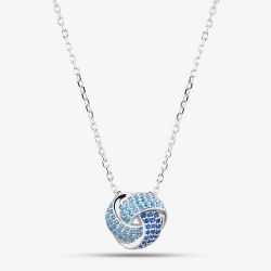 Silver Rhodium Plated Blue Pave Cubic Zirconia Knot Necklace 8.14.8010