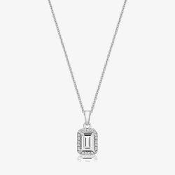 Sterling Silver Emerald Cut Cubic Zirconia Halo Pendant Necklace SPG0027CZ