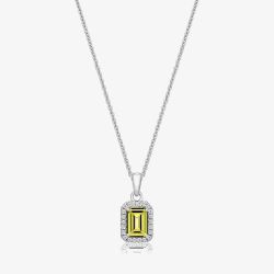Sterling Silver Emerald Cut Yellow Cubic Zirconia Pendant Necklace SPG0027YZ