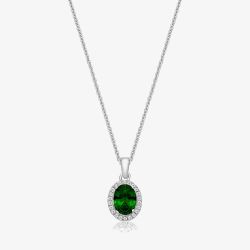 Sterling Silver Green Cubic Zirconia Oval Pendant Necklace SPG0025EM