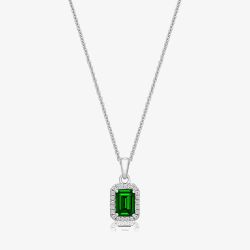 Sterling Silver Emerald Cut Green Cubic Zirconia Pendant Necklace SPG0027EM
