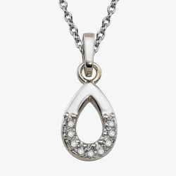 Unique Sterling Silver Cubic Zirconia Open Teardrop Pendant Necklace MK-1005