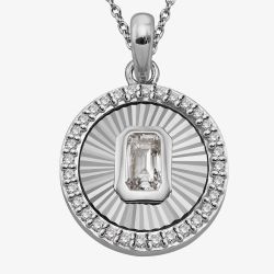Unique Sterling Silver Cubic Zirconia Medallion Pendant Necklace MK-1042