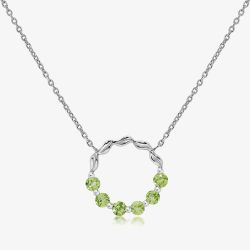 Unique Sterling Silver Peridot Open Circle Pendant Necklace MK-1055PE