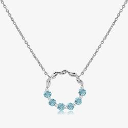 Unique Sterling Silver Blue Topaz Open Circle Pendant Necklace MK-1055BT