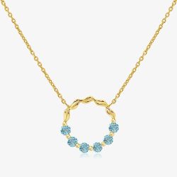 Unique Gold Plated Blue Topaz Open Circle Pendant Necklace MK-1056BT