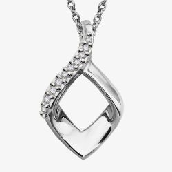 Unique Sterling Silver Cubic Zirconia Diamond Shape Pendant Necklace MK-1001