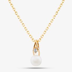 Yellow Gold Tone Plated Sterling Silver Freshwater Pearl Cubic Zirconia Pendant AP16176Z-WFM/G