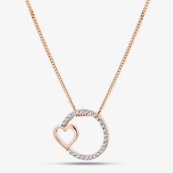 Rose Gold Tone Plated Sterling Silver Cubic Zirconia Open Circle & Heart Pendant 05S2AZP504307