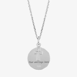 Engravables- Silver Plain Disc and Cross Pendant P-4078