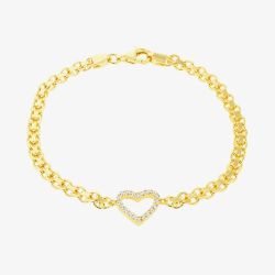 LUXE Silver Gold Plated Cubic Zirconia Open Heart Bismark Bracelet 8.29.7343