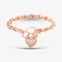 Rose Gold Tone Fancy Prince of Wales Heart Padlock Bracelet SBT1624R