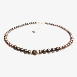 T H Baker Silver Black Simulated Pearl Cubic Zirconia Ball Necklace N-1127-4