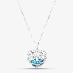 Silver Blue Cubic Zirconia Caged Heart Pendant Necklace SP01420S