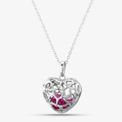 Silver Pink Red Cubic Zirconia Caged Heart Pendant Necklace SP01420R