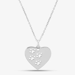 Silver Heart With Cut Out Paw Prints Pendant Necklace SP05946B