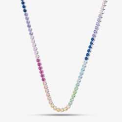 Silver Rhodium Plated Multi Coloured Tennis Necklace 8.19.0240