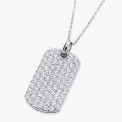 Sterling Silver Cubic Zirconia Dog Tag Pendant S7122