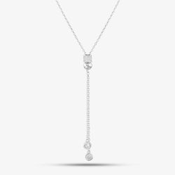 Sterling Silver Cubic Zirconia Pave Barrel & Ball Lariat Necklace N611058