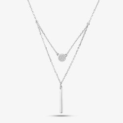 Sterling Silver Cubic Zirconia Pave Two Row Double Lariat Necklace N611060