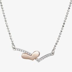 Silver & Rose Gold Plating Cubic Zirconia Wishbone Necklace 2THB018904