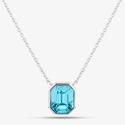 Sterling Silver Asscher-Cut Blue Crystal Necklace N4475T