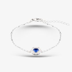 Sterling Silver Rhodium Plated Stone Set Blue Cubic Zircona Hexagon Bracelet  8.24.7942