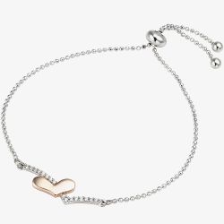 Two Colour Cubic Zirconia Heart Wishbone Toggle Bracelet 2THB019004