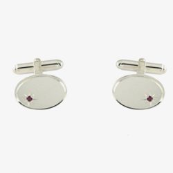 Sterling Silver Oval Edged Ruby Toggle Cufflinks LH45 T/R
