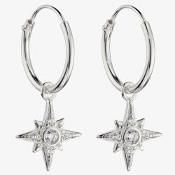 Sterling Silver Cubic Zirconia Pave Starburst Hoop Earrings E6044C