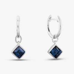 Sterling Silver Blue Crystal Drop Hoop Earrings E6085L
