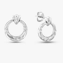 Silver Patterned Circle Dropper Stud Earrings SE05417A