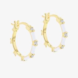 LUXE Silver Gold Plated 20mm Cubic Zirconia & White Enamel Hoop Creole Earrings 8.51.3097