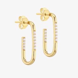 LUXE Silver Gold Plated 25mm Cubic Zirconia Rectangular Half Hoop Earrings 8.51.3131