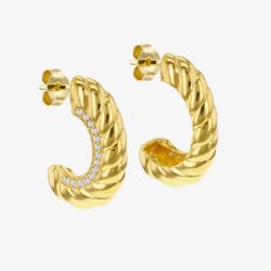 LUXE Silver Gold Plated Cubic Zirconia Twisted Half Hoop Earrings 8.51.3208