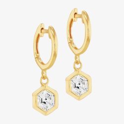 LUXE Silver Gold Plated 25mm Cubic Zirconia Hexagon Dropper Hoop Earrings 8.57.0035